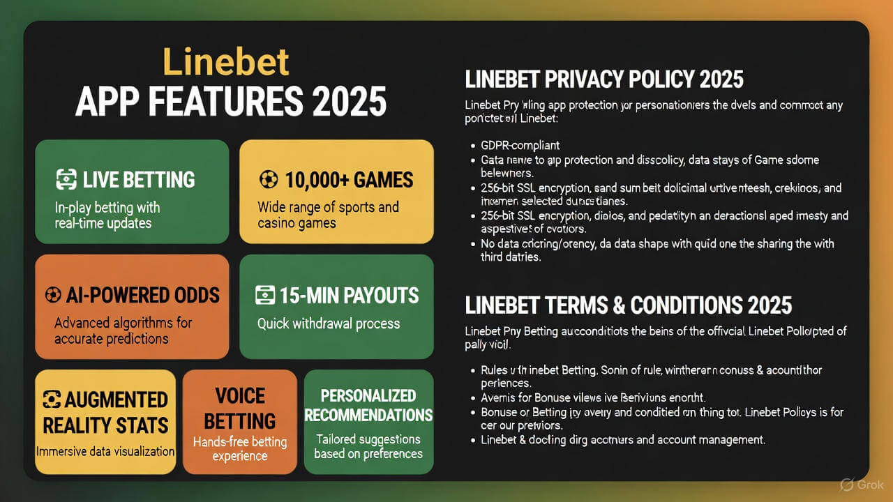 Linebet app features overview showing sports betting, casino lobby, and payment interface